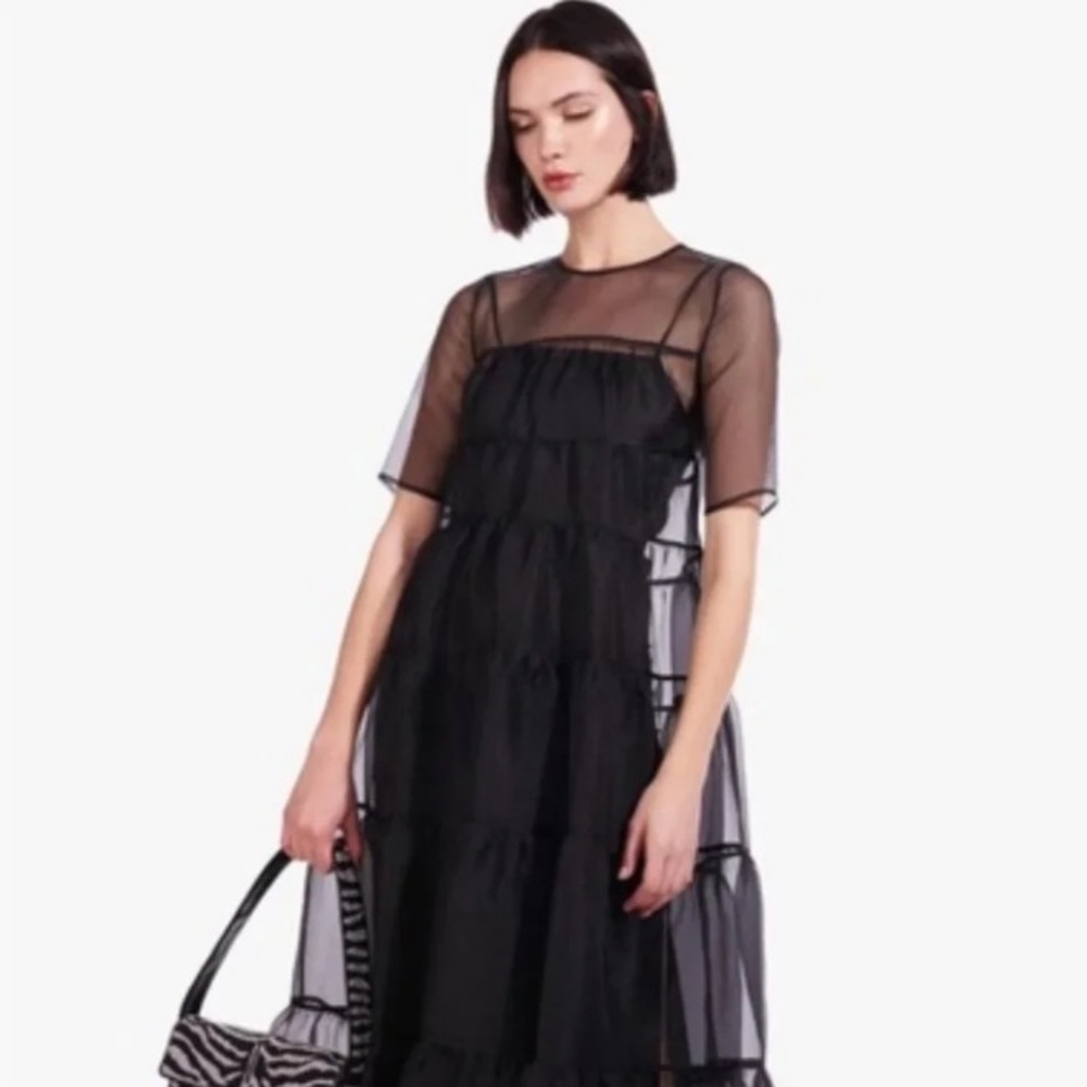 Staud Hyacinth Tiered Organza Overlay Maxi A-Line 2 Piece Dress Black NWT - Picture 4 of 9